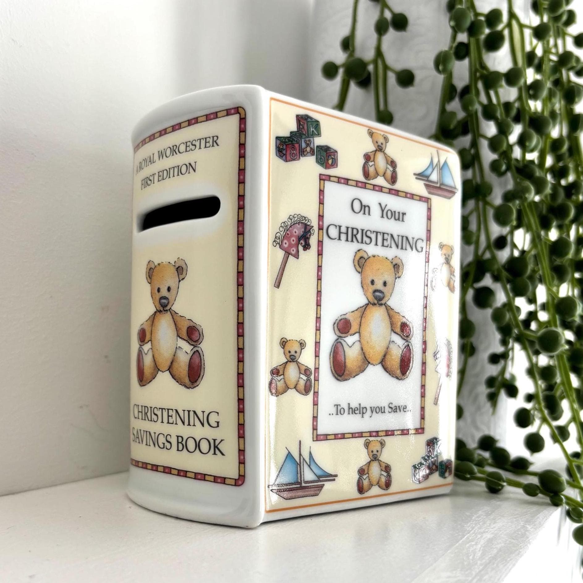 Vintage Royal Worcester Christening Savings Book | First Edition | Teddy Bear Design