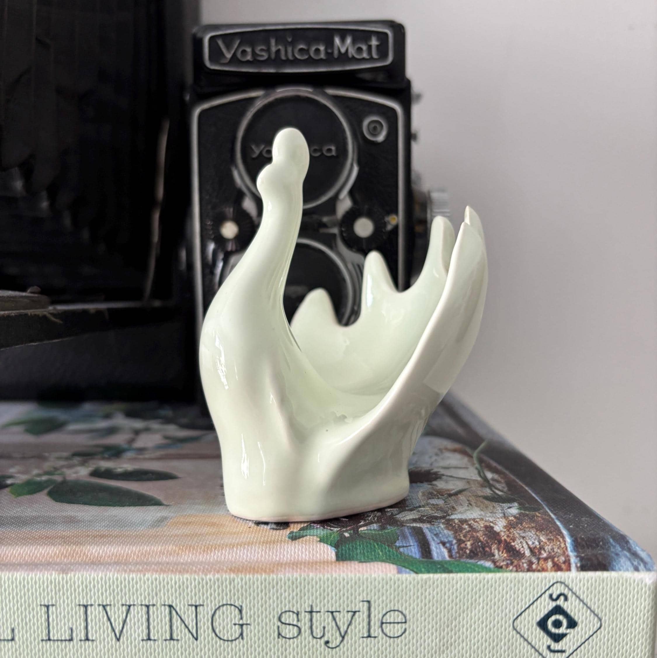 Vintage Sage Green Ceramic Peacock Holder Mid Century Bird Planter Decorative Ornament