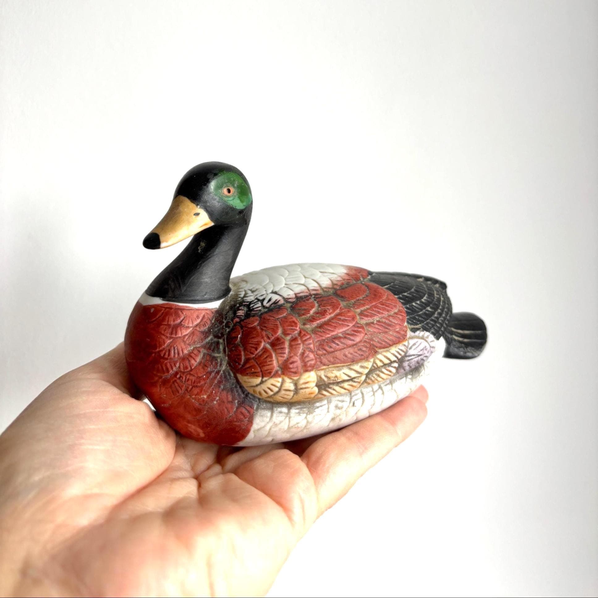 Vintage Ceramic Duck Figurine | Hand-Painted Mallard Style Ornament | Rustic Country Cottage Decor