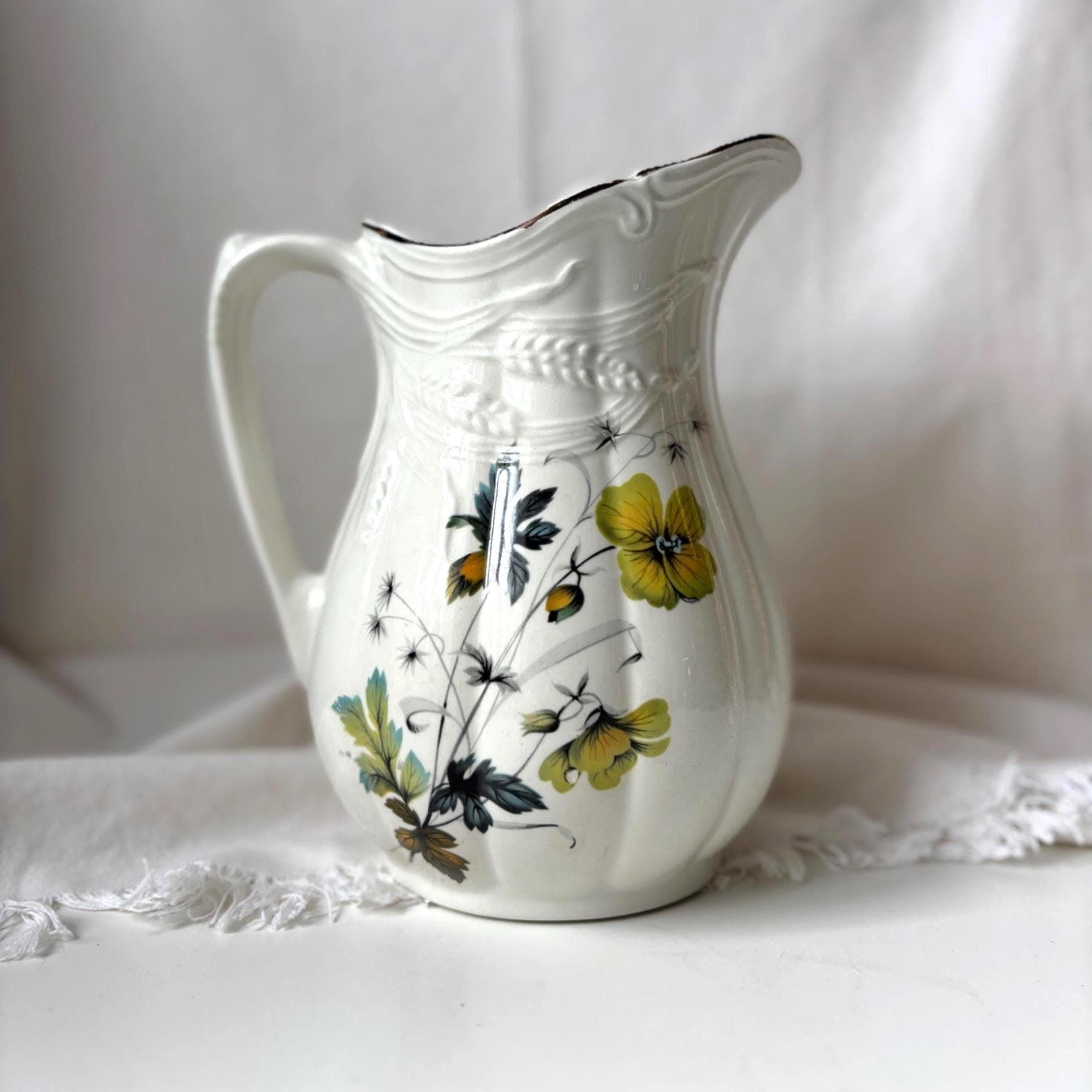 Vintage Royal Crownford Ironstone Pitcher: Yellow Floral & Wheat Design