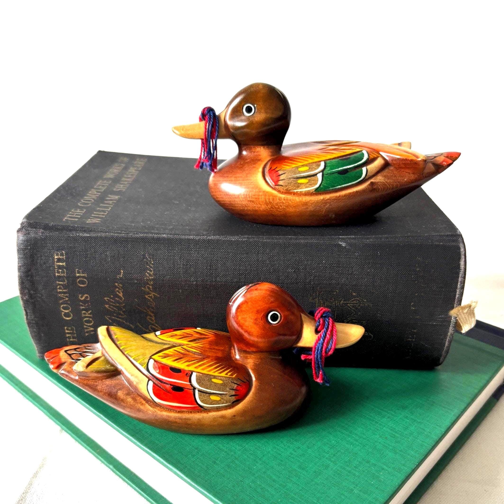 Traditional Korean Wedding Ducks Hand Carved Wooden Kireogi Pair Folk Art Anniversary Gift