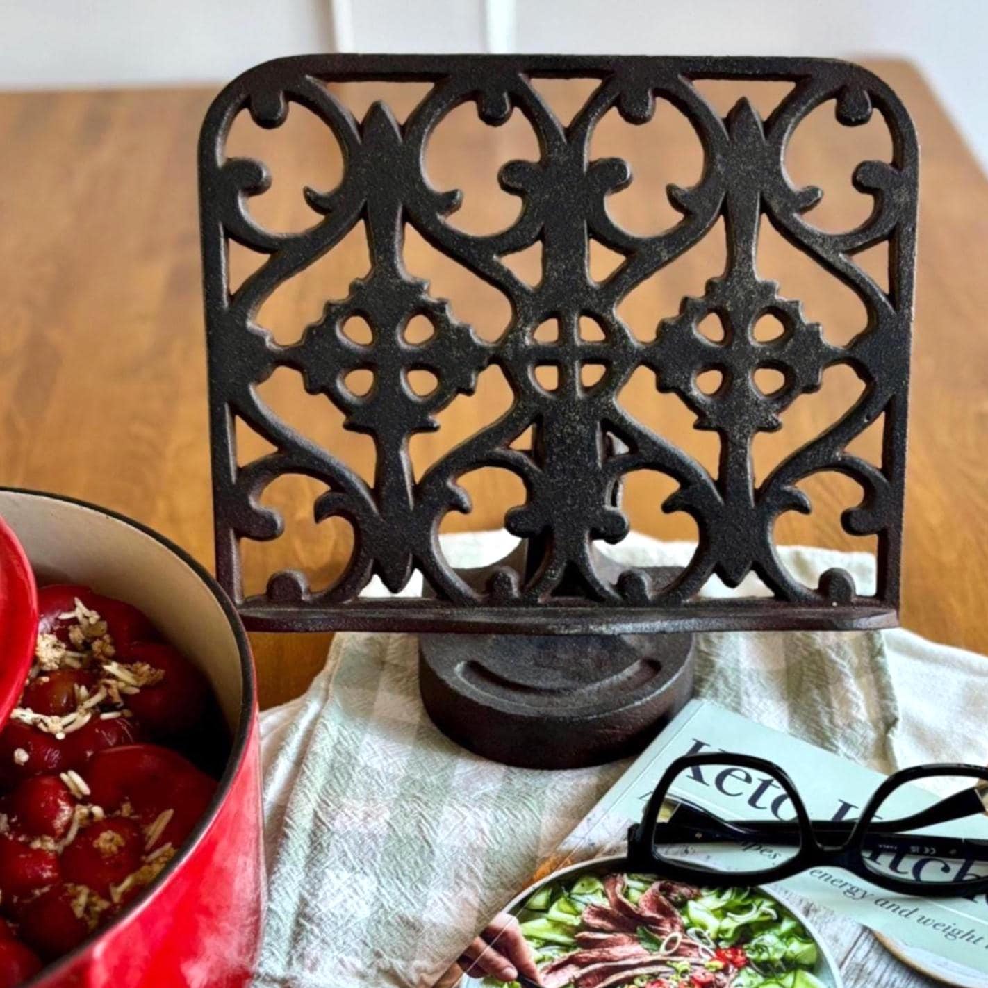 Vintage Cast Iron Cookbook Stand Adjustable Recipe Holder Gothic Book Stand Missing Weights