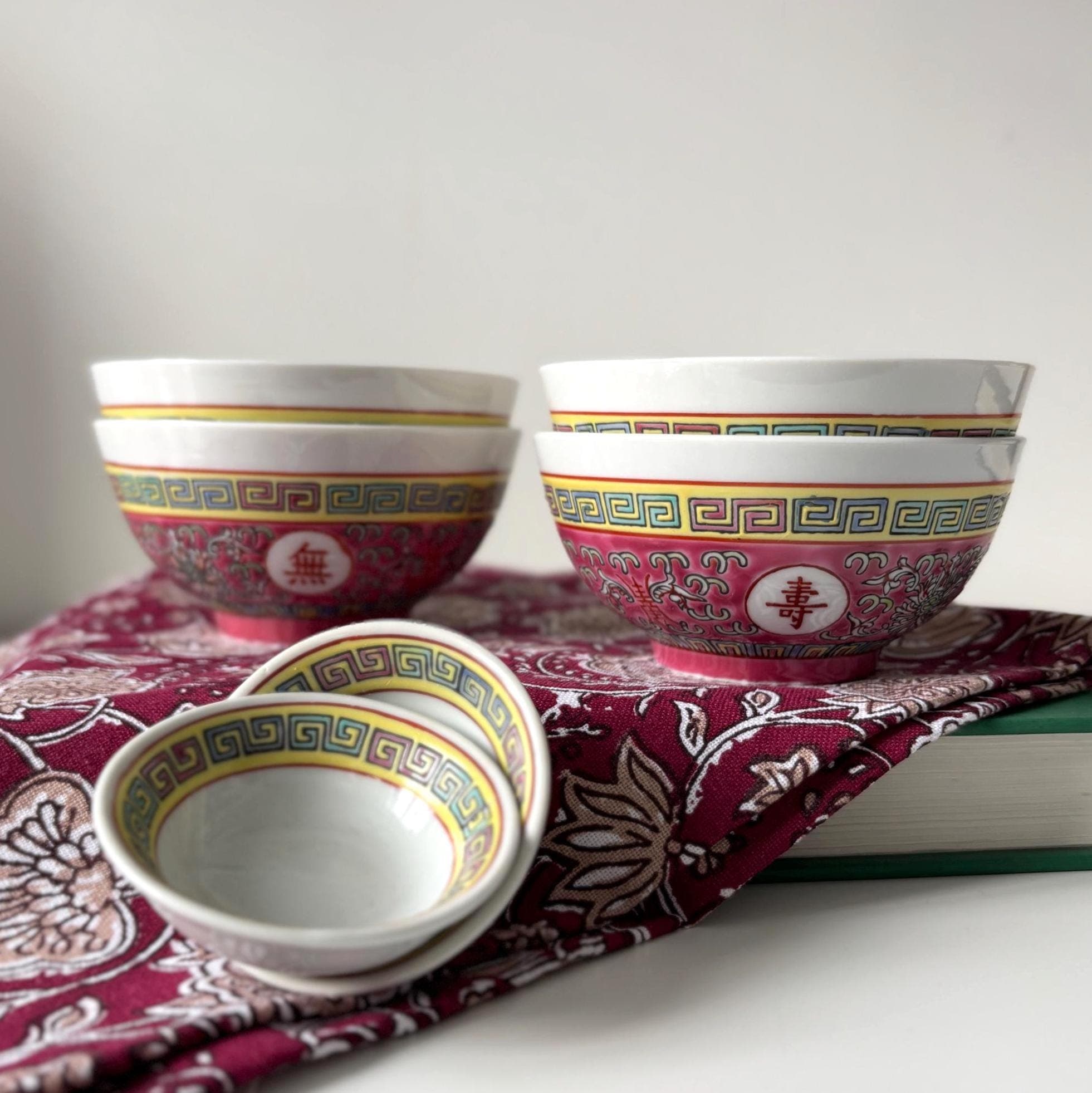 Vintage Jingdezhen Longevity Rice Bowl Set Chinese Restaurant Ware