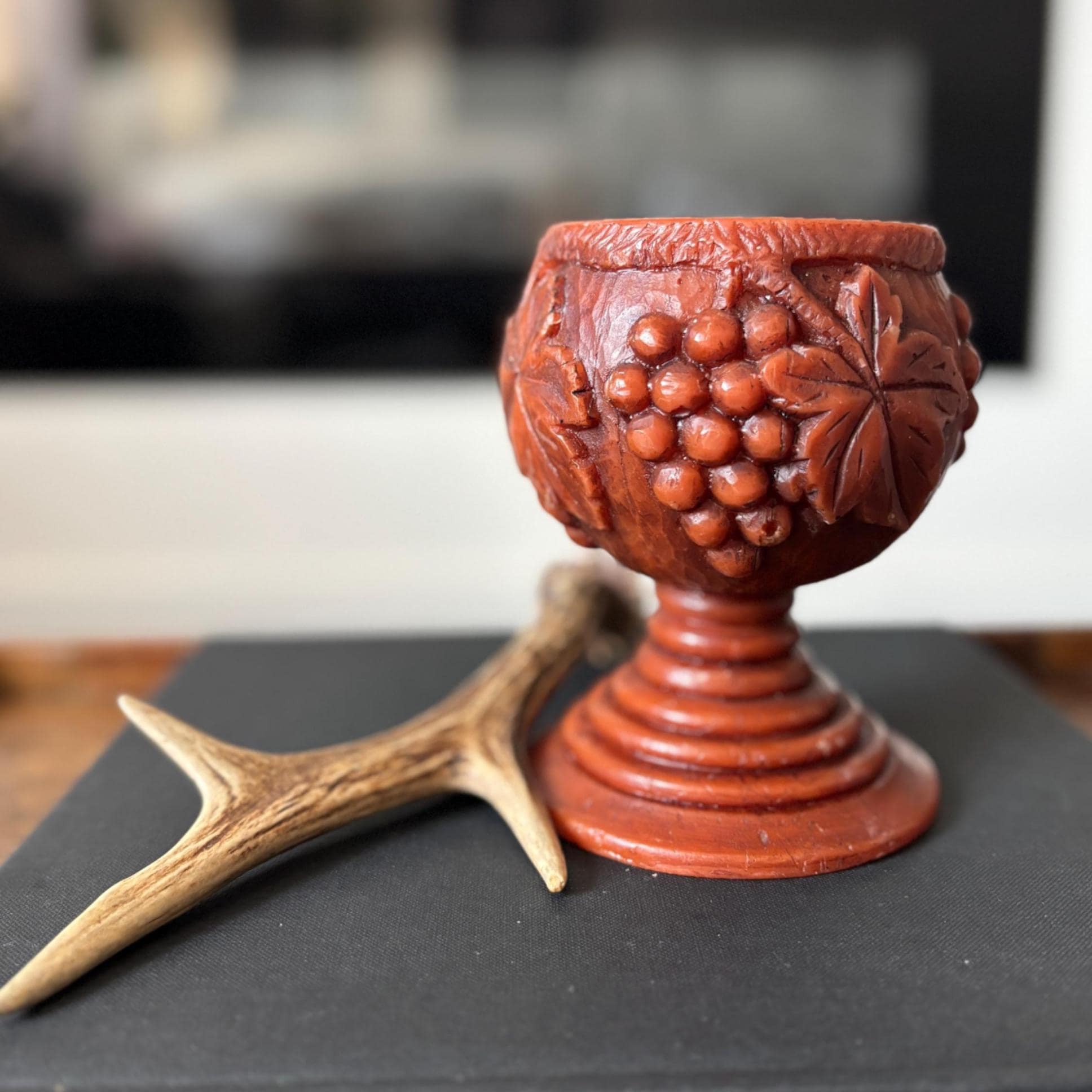 Unusual Carved Wax Goblet / German Breisgauer 'Wachskunst' Candleholder | Unique Vintage Wax Art