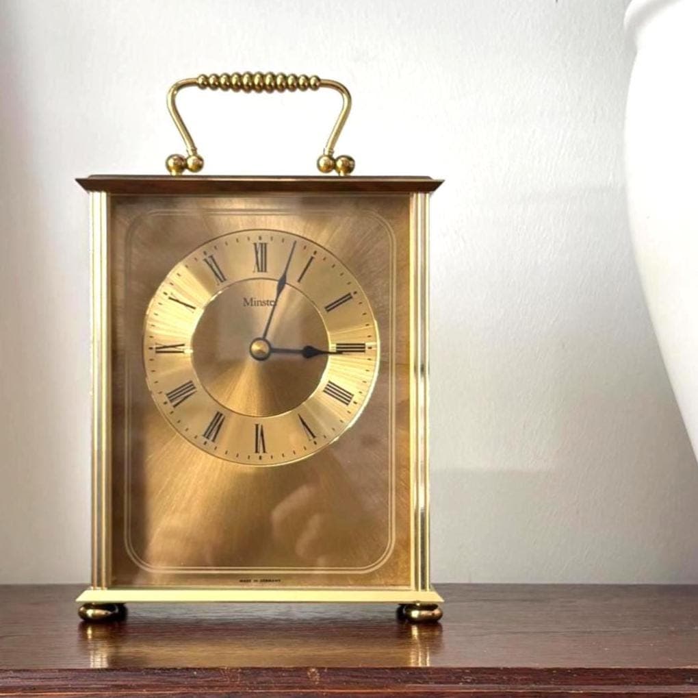 Vintage Brass Carriage Clock Minster Quartz Desk Mantel Clock Made Germany Working