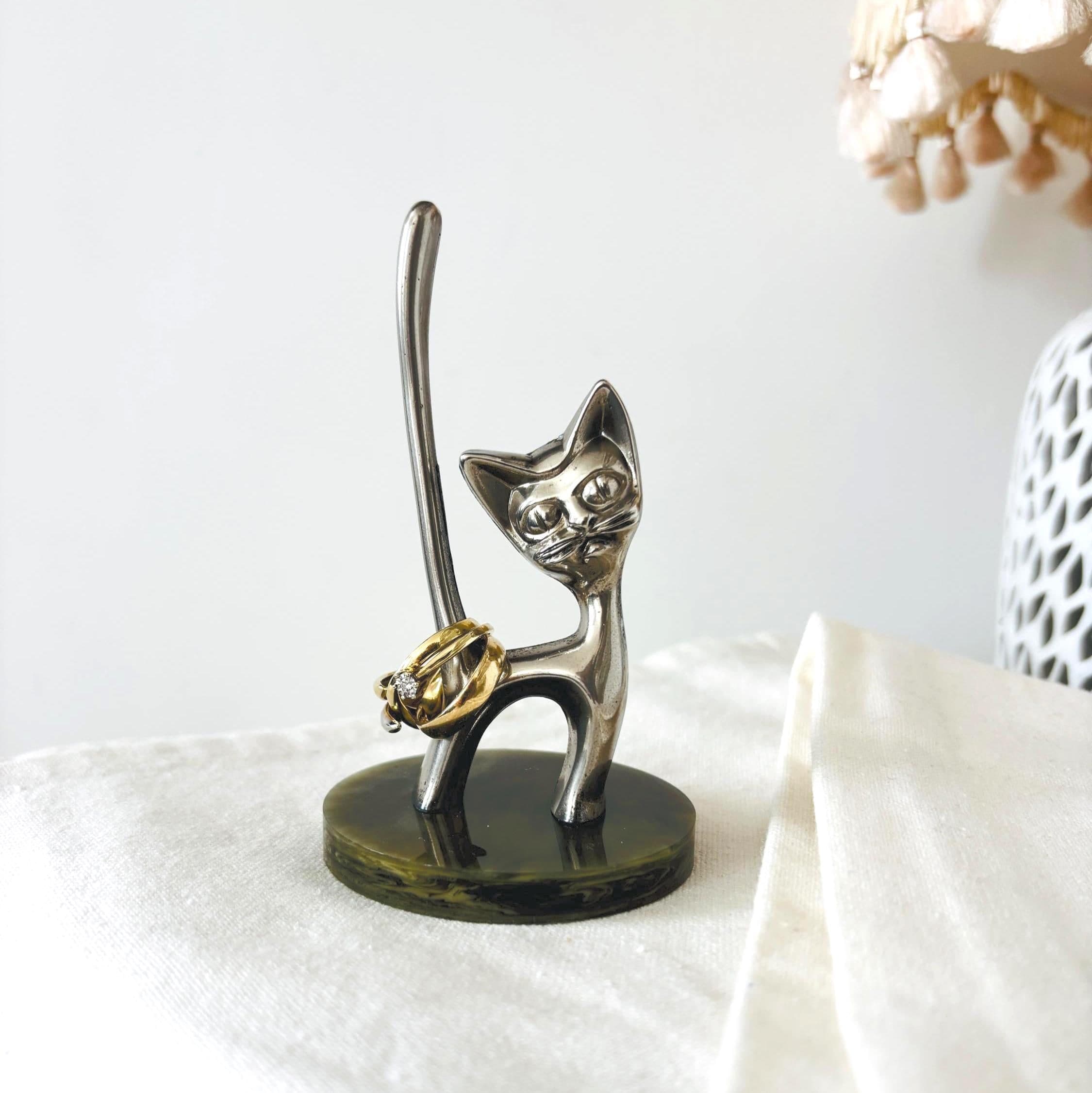 Vintage Silver Plated Cat Ring Holder Made In England Seba Jewellery Stand
